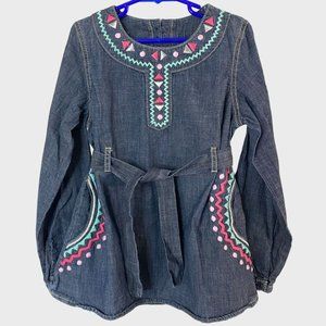 Gymboree Embroidered Chambray Tunic Top Girl's 9 Light Blue Denim Long-Sleeve